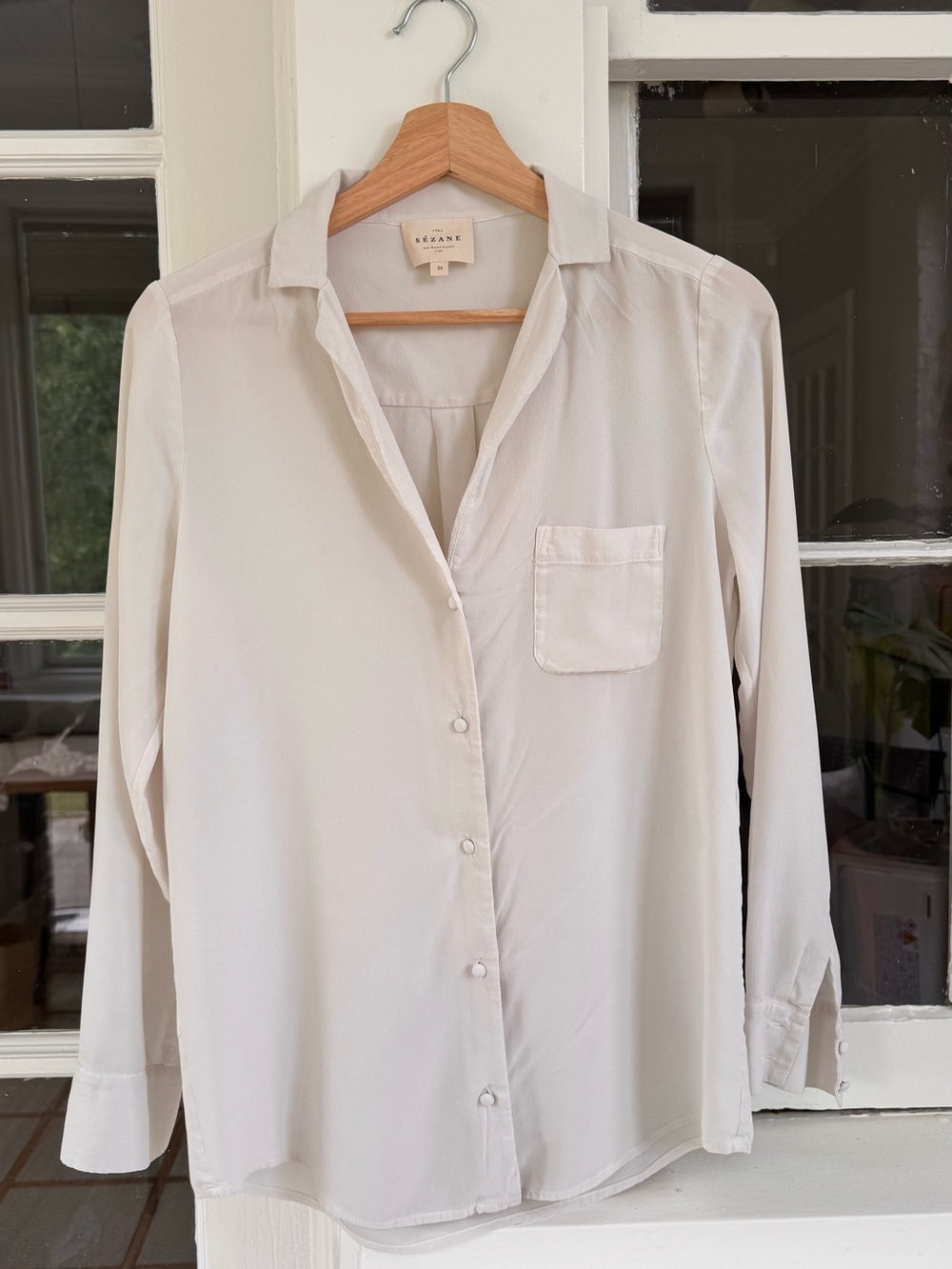 Sézane Florence 100% Silk Blouse Ecru Ivory FR 36 US 4/6 Button Down Shirt - Picture 4 of 7
